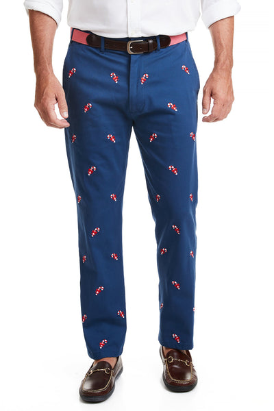 Harbor Pant Nantucket Navy with Candy Cane MENS EMBROIDERED PANTS Castaway Nantucket Island