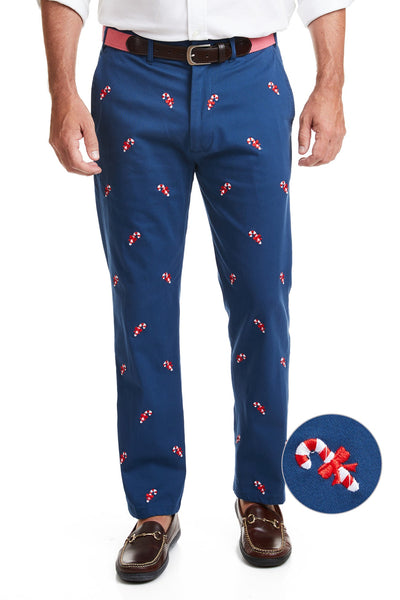 Harbor Pant Nantucket Navy with Candy Cane MENS EMBROIDERED PANTS Castaway Nantucket Island