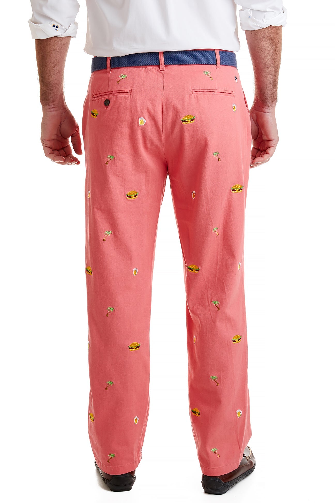 Harbor Pant Stretch Twill Sunset Coral with Seeking Paradise MENS EMBROIDERED PANTS Castaway Nantucket Island