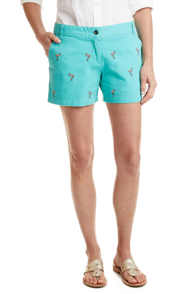 Sailing Short Stretch Twill Aquatic Green with Flamingo LADIES SHORTS Castaway Nantucket Island