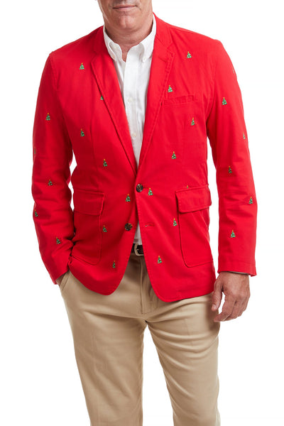 Spinnaker Blazer Bright Red with Christmas Tree MENS OUTERWEAR Castaway Nantucket Island