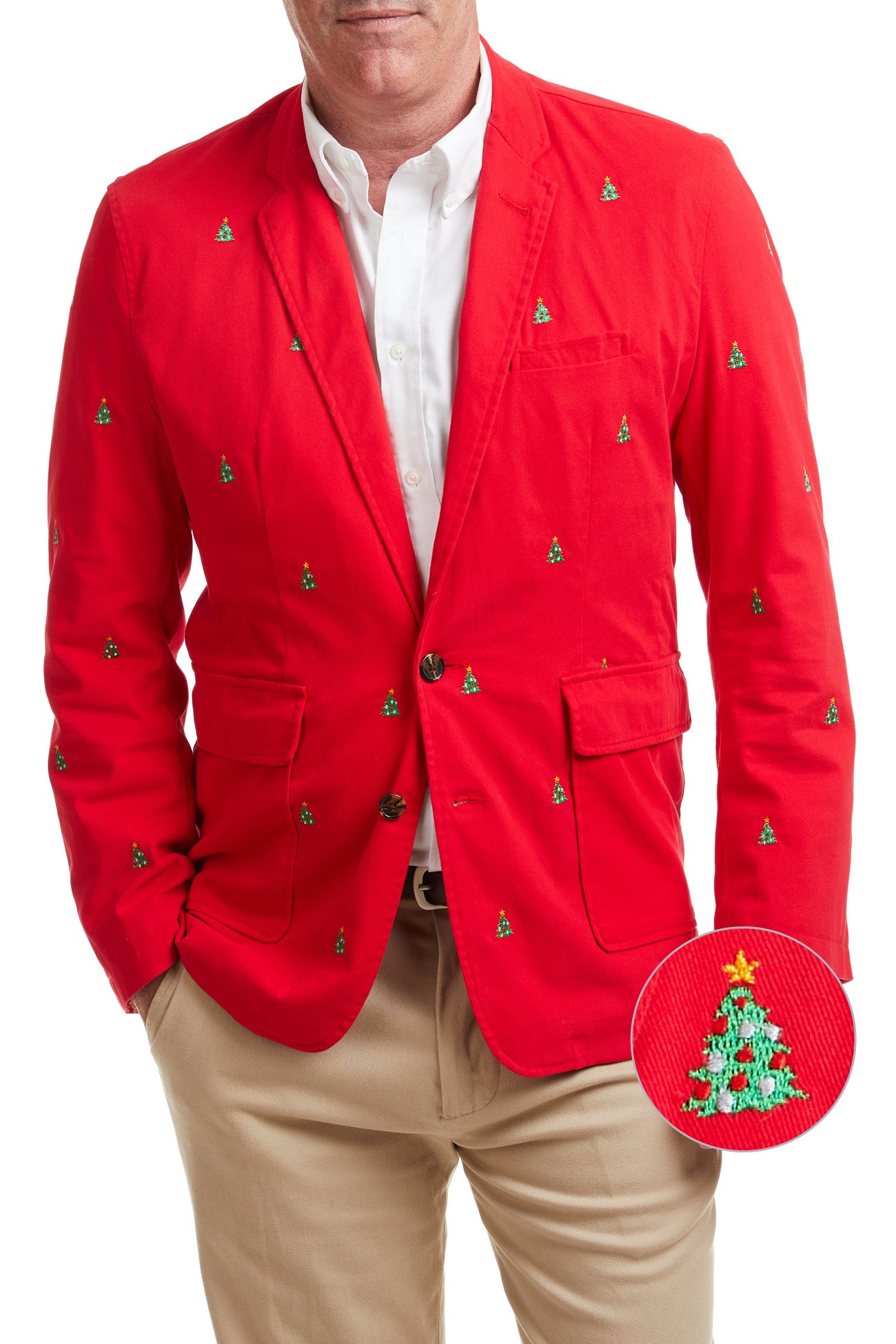 Spinnaker Blazer Bright Red with Christmas Trees MENS OUTERWEAR Castaway Nantucket Island