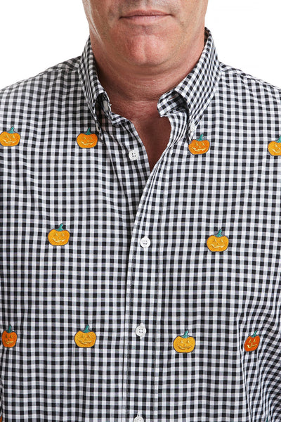 Straight Wharf Shirt Wide Gingham Black with Jack O'Lantern MENS SPORT SHIRTS Castaway Nantucket Island