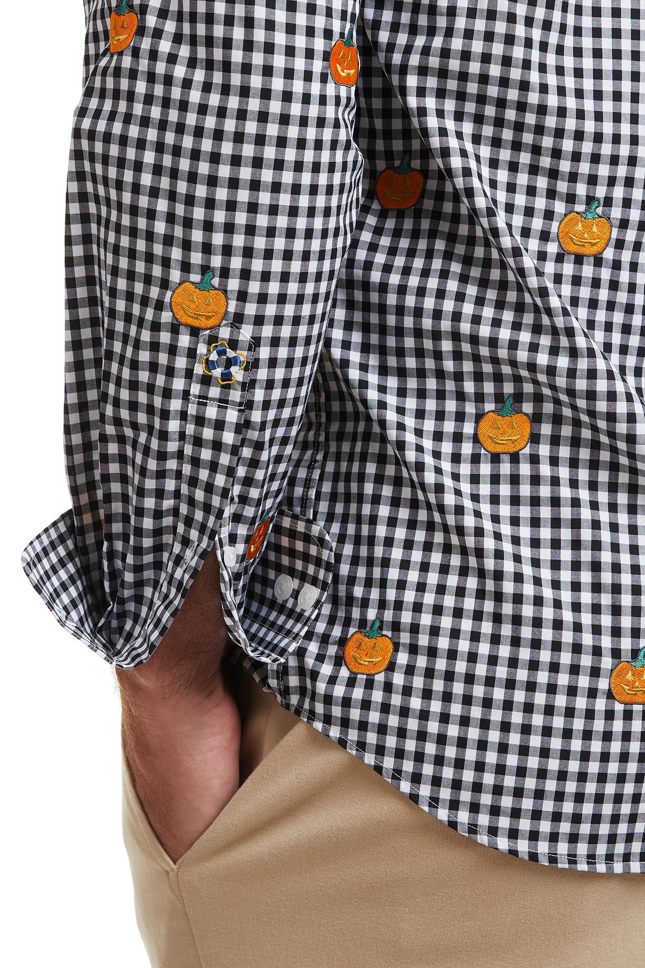 Straight Wharf Shirt Wide Gingham Black with Jack O'Lantern MENS SPORT SHIRTS Castaway Nantucket Island