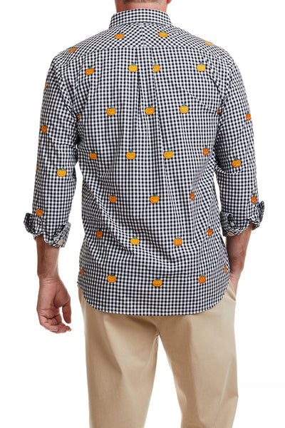 Straight Wharf Shirt Wide Gingham Black with Jack O'Lantern MENS SPORT SHIRTS Castaway Nantucket Island