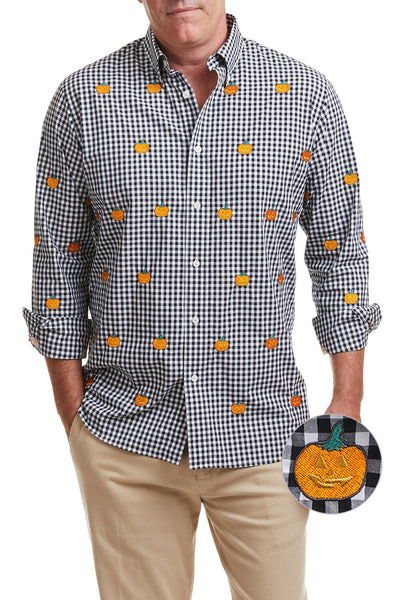 Straight Wharf Shirt Wide Gingham Black with Jack O'Lantern MENS SPORT SHIRTS Castaway Nantucket Island