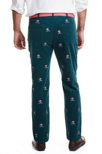 Wayfarer 5-Pocket Pinwale Corduroy Pant Hunter with Christmas Jolly Roger MENS EMBROIDERED PANTS Castaway Nantucket Island