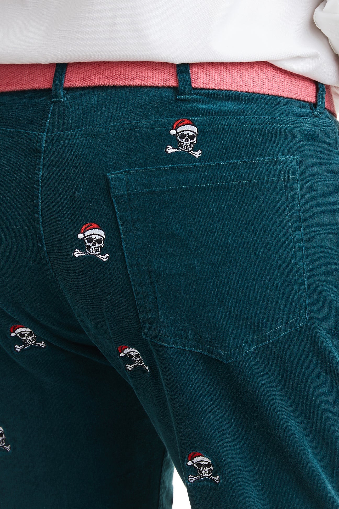 Wayfarer 5-Pocket Pinwale Corduroy Pant Hunter with Christmas Jolly Roger MENS EMBROIDERED PANTS Castaway Nantucket Island