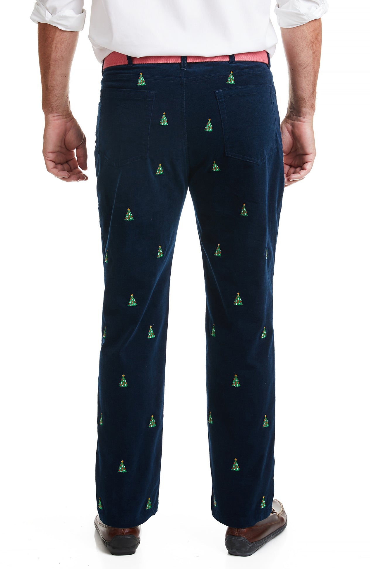 Wayfarer 5-Pocket Pinwale Corduroy Pant Nantucket Navy with Christmas Tree MENS EMBROIDERED PANTS Castaway Nantucket Island