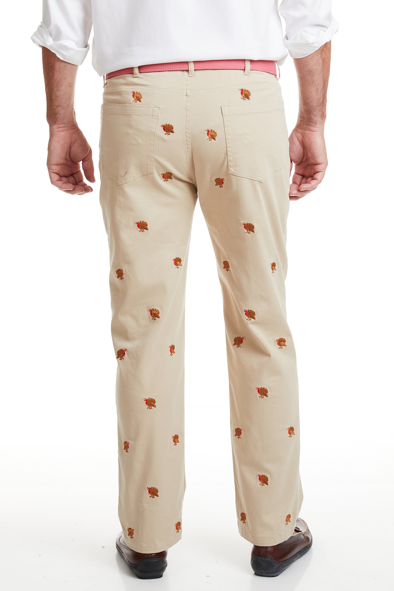 Wayfarer 5-Pocket Stretch Twill Pant Khaki with Turkey MENS EMBROIDERED PANTS Castaway Nantucket Island