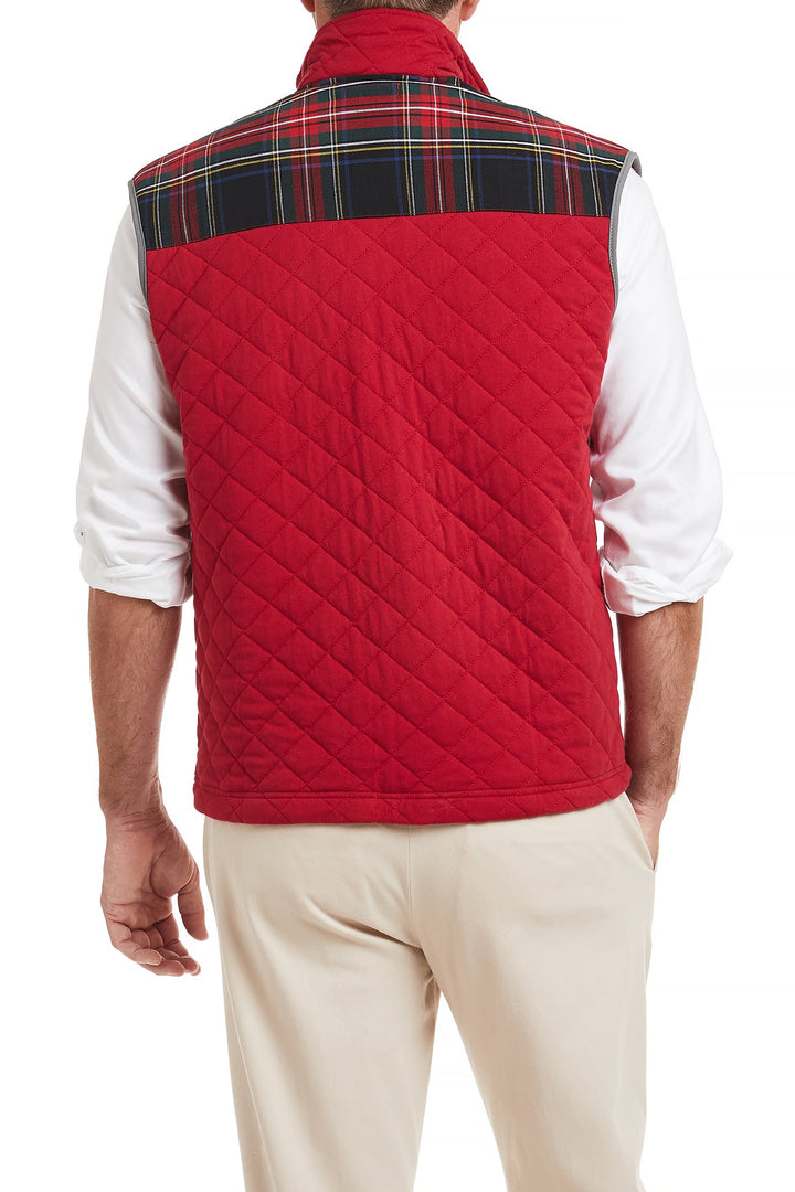 Castaway Mens Quilted Vest Regatta Red with Black Stewart Tartan Trim Castaway Nantucket Island