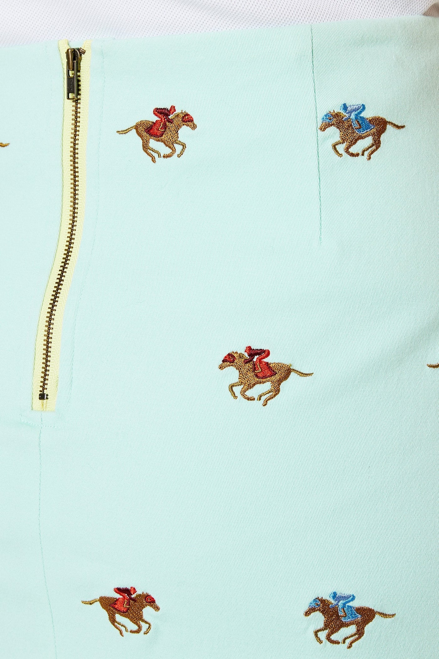 Ali Skirt Stretch Twill Mint with Racing Horses - Castaway Nantucket Island