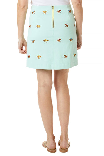 Ali Skirt Stretch Twill Mint with Racing Horses - Castaway Nantucket Island