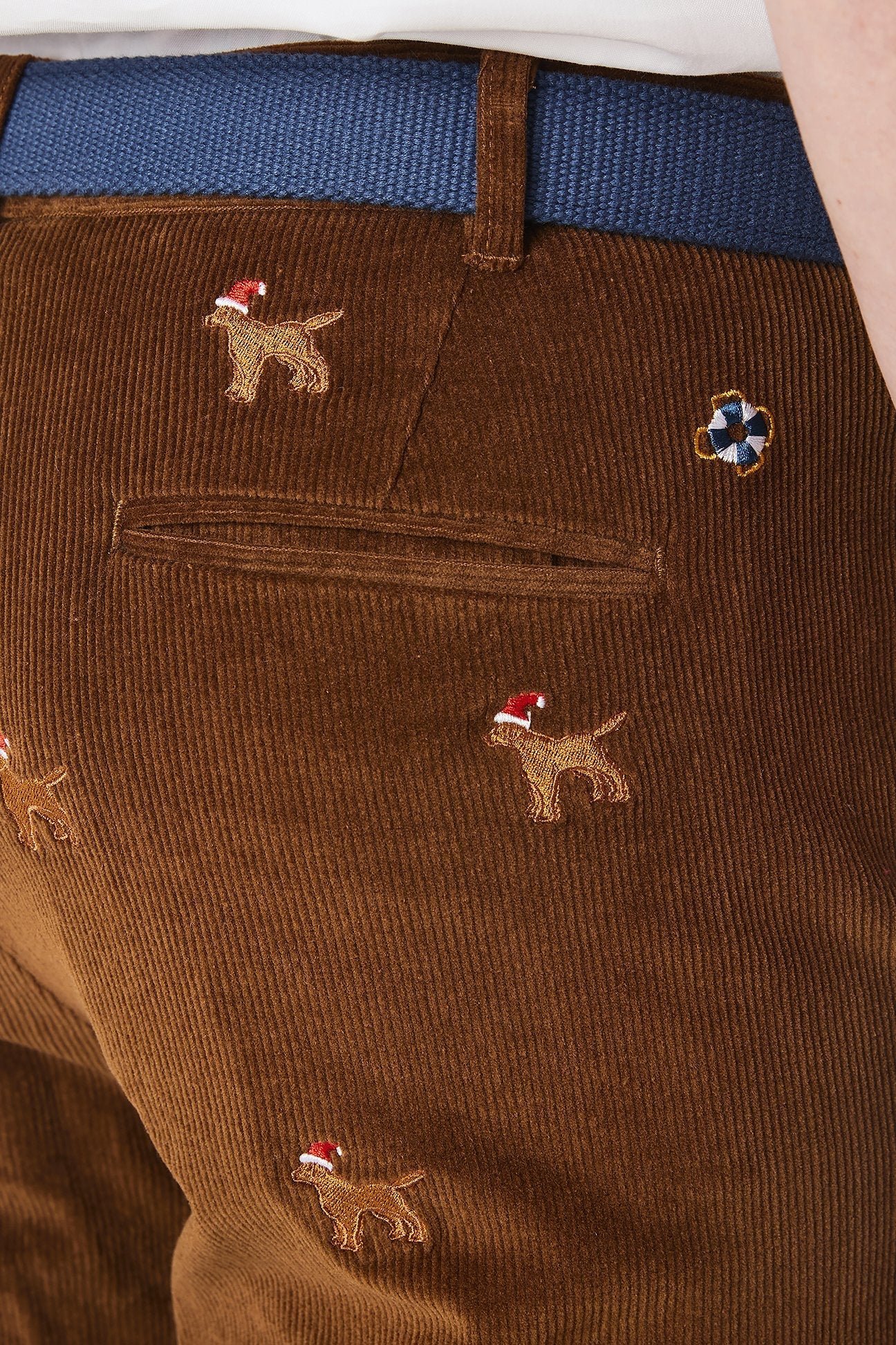 Beachcomber Corduroy Pant Chocolate with Santa Dog