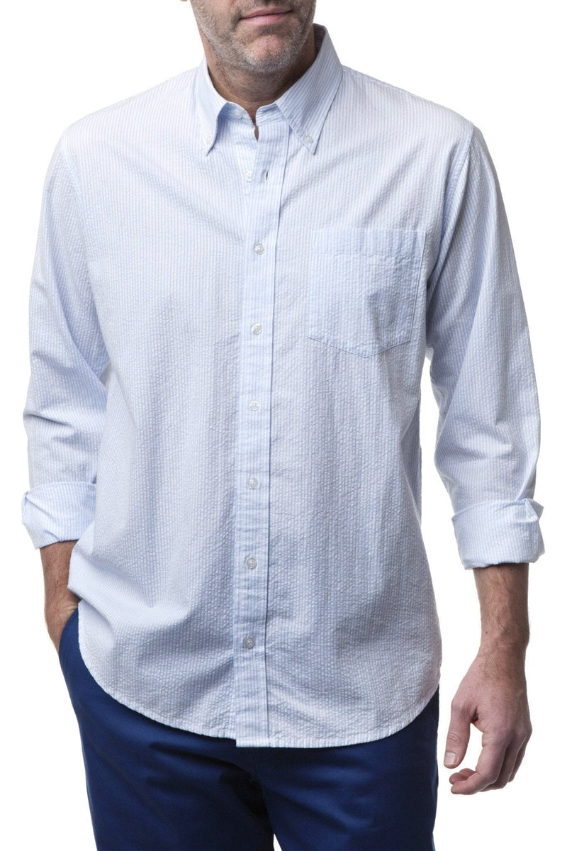 Chase Blue Seersucker Shirt - MENS SPORT SHIRTS - Castaway Nantucket Island