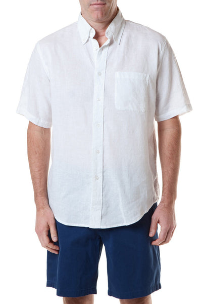 Chase Mens Short Sleeve Buttondown Shirt White Linen – Castaway ...
