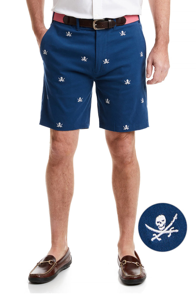 Castaway Mens Embroidered Short Nantucket Navy with Calico Jack