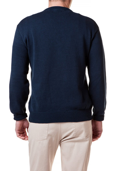 Crew Neck Sweater Navy with American Flag - Castaway Nantucket Island