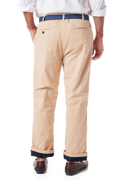 Flannel Lined Tan Harbor Pant With Blackwatch Tartan - Castaway Nantucket Island