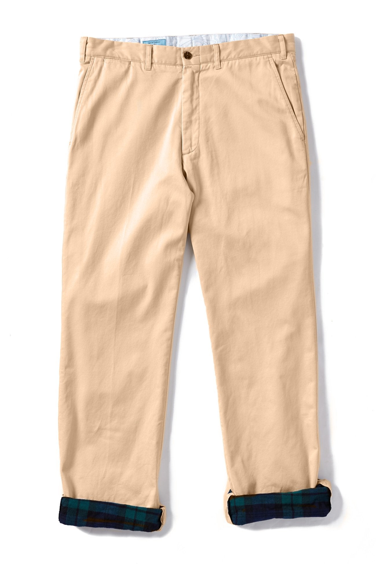 Flannel Lined Tan Harbor Pant With Blackwatch Tartan - Castaway Nantucket Island