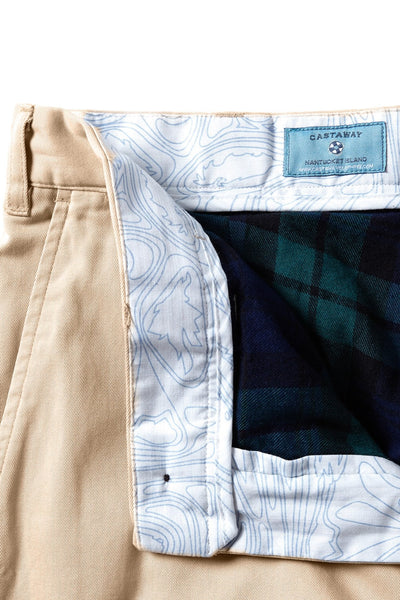 Flannel Lined Tan Harbor Pant With Blackwatch Tartan - Castaway Nantucket Island