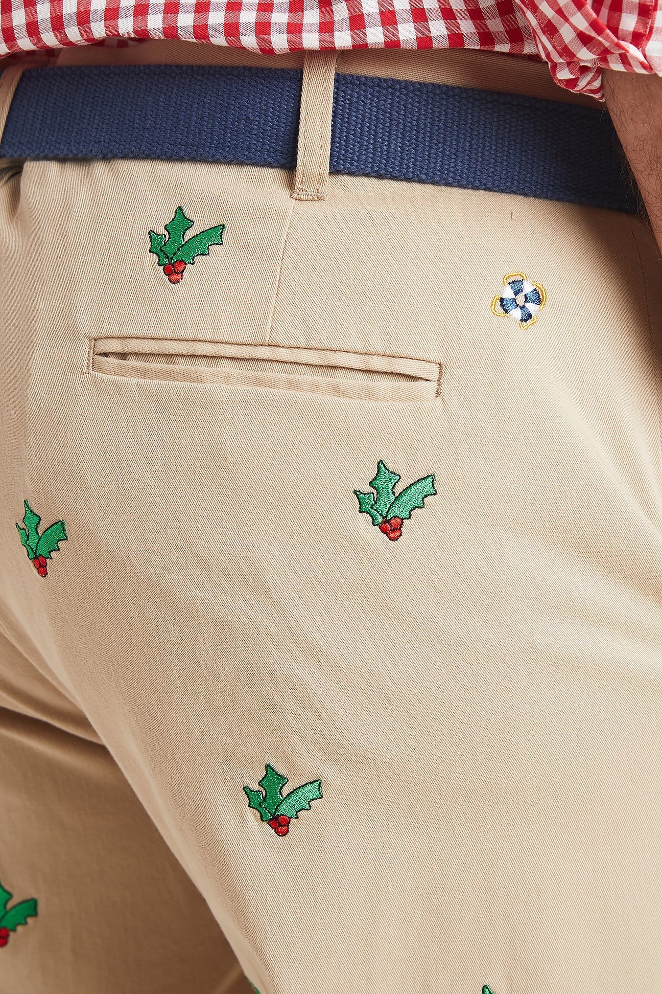 Mens Embroidered Holiday Christmas Pant Khaki with Hollyberry – Castaway  Nantucket Island