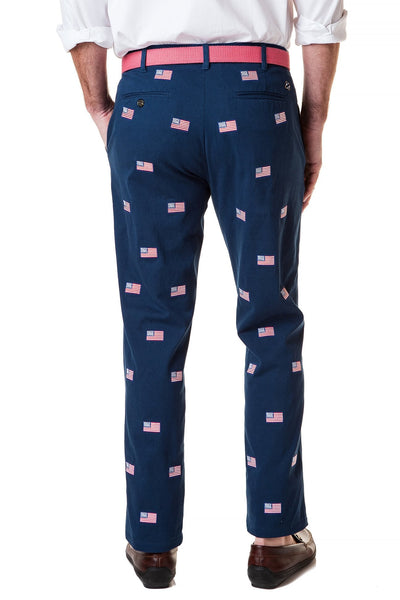 Harbor Pant Stretch Twill Nantucket Navy with American Flag - Castaway Nantucket Island