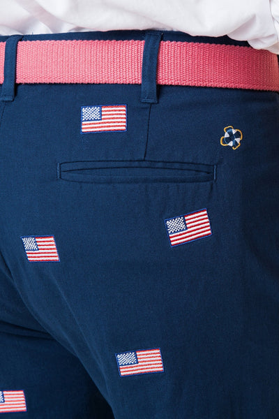 Harbor Pant Stretch Twill Nantucket Navy with American Flag - Castaway Nantucket Island