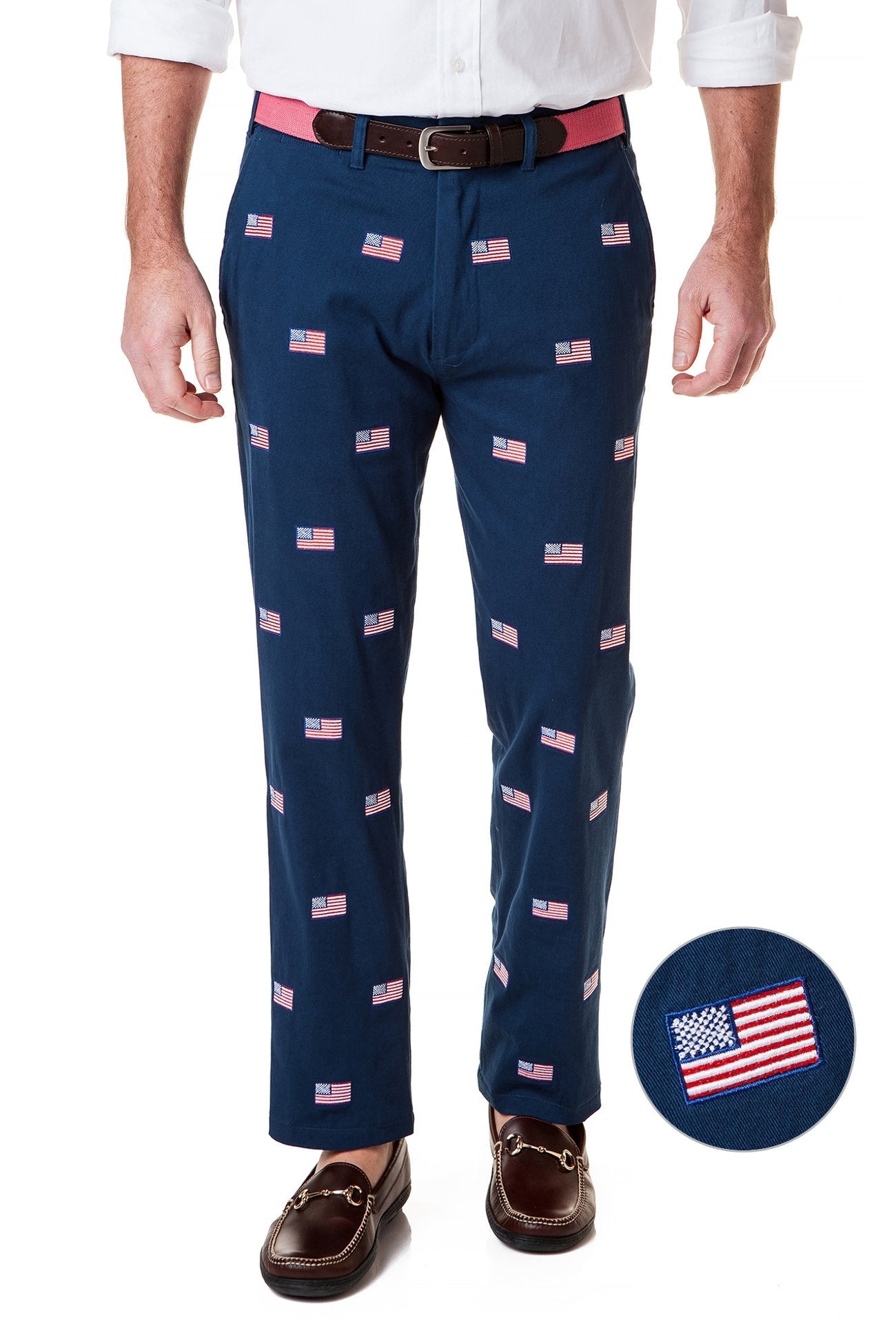 Harbor Pant Stretch Twill Nantucket Navy with American Flag - Castaway Nantucket Island