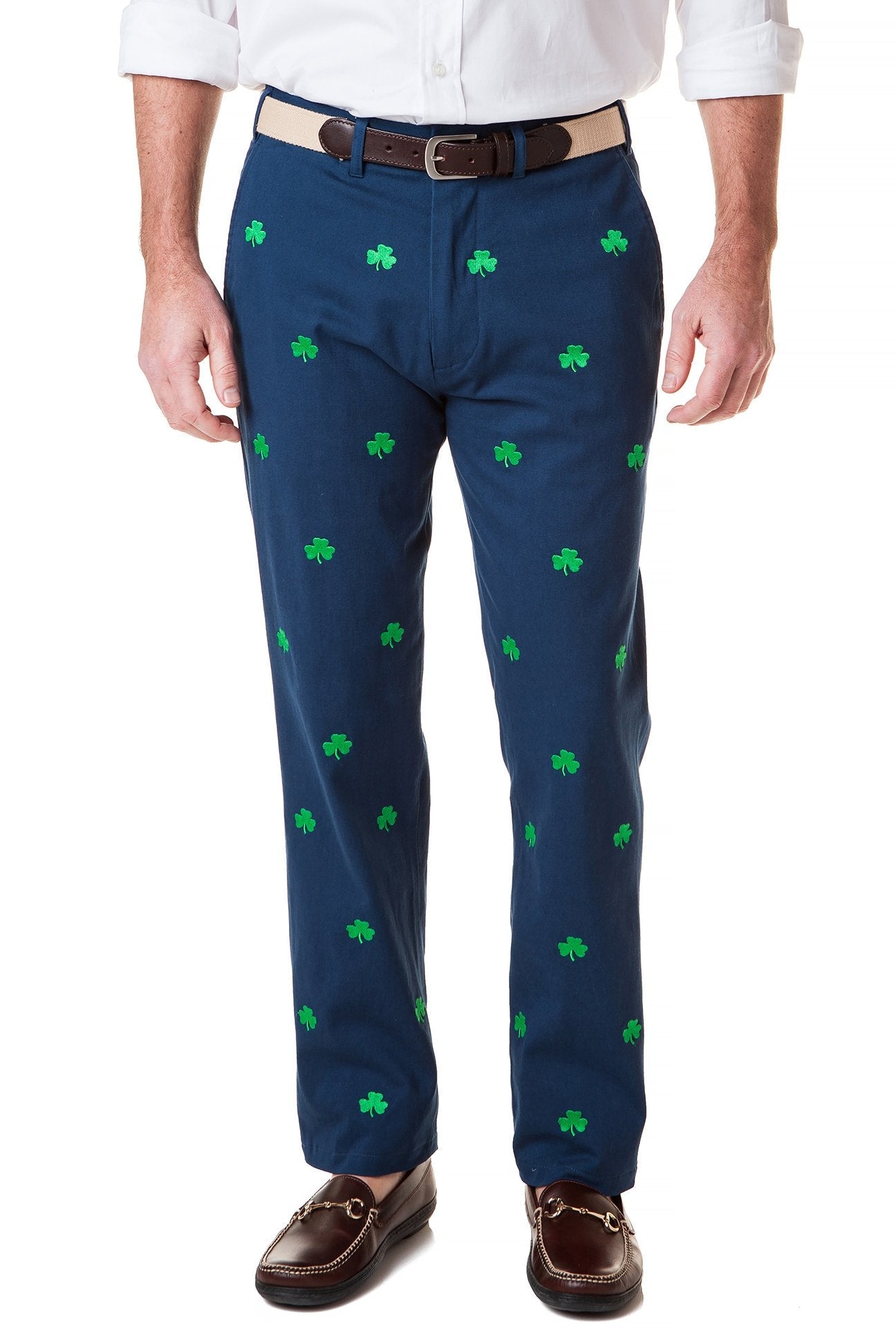 Mens Embroidered Pant Navy With Shamrocks for St. Patricks Day – Castaway  Nantucket Island