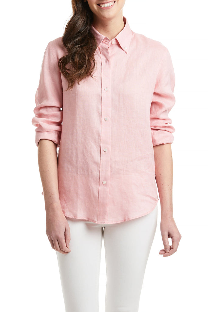 Ladies Button Down Shirt Pink Linen LADIES SHIRTS Castaway