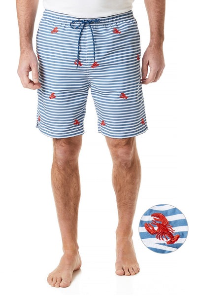 Sandbar Swim Suit Storm Stripe with Red Lobster - Castaway Nantucket Island