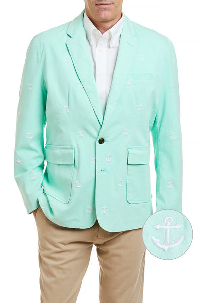 Spinnaker Blazer Seagrass with Anchor MENS OUTERWEAR Castaway Nantucket Island